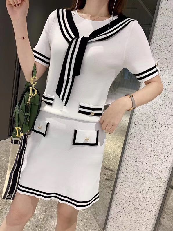 Institute of European web celebrity navy wind knitting fashion dress female summer new product two-piece bump color reduction of, White
Institute of European web celebrity navy wind knitting fashion dress female summer new product two-piece bump color reduction of, White