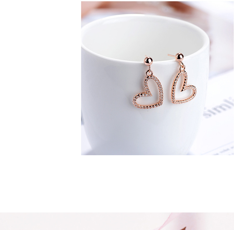 Wholesale- high quality rose gold rhinestone earrings for women silver stud earring cute heart shape fashion jewelry