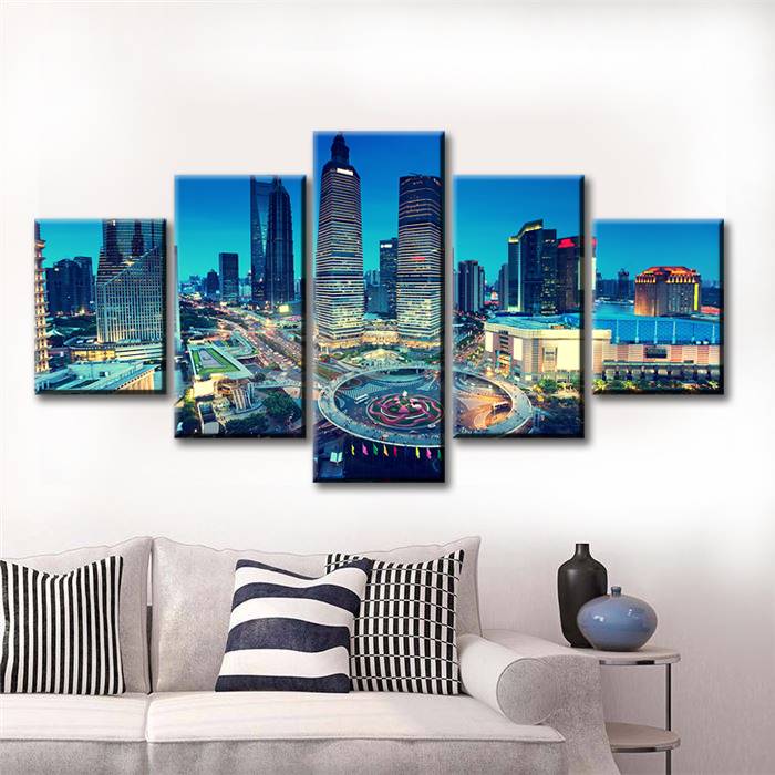 5pcs/set Unframed City Scenery Dusk Time Print On Canvas Wall Art Picture For Home and Living Room Decor