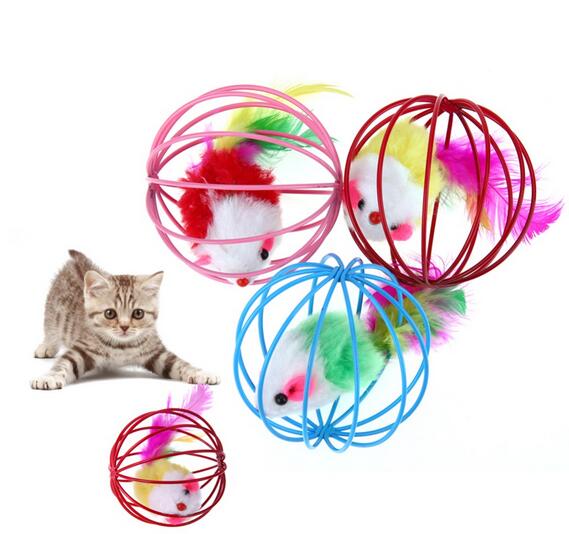 Cat Lovely Ball for Cats Feather Funny Playing Mice Mouse Toys Pet Animals Cute Plush Toy GA664