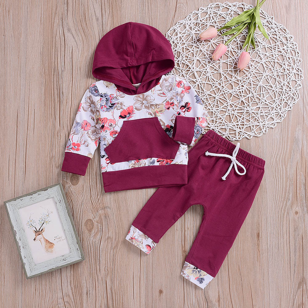 Fashion Baby clothes Boy Girl Clothing Set 2Pcs Floral Tops Hoodie Pants Outfits Set Clothes Winter clothes for children