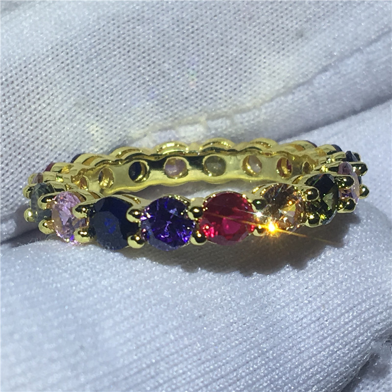 Eternity Promise Ring Mutil color 4mm Diamond cz Yellow Gold Filled 925 Silver Wedding Band Rings for women Party Jewelry