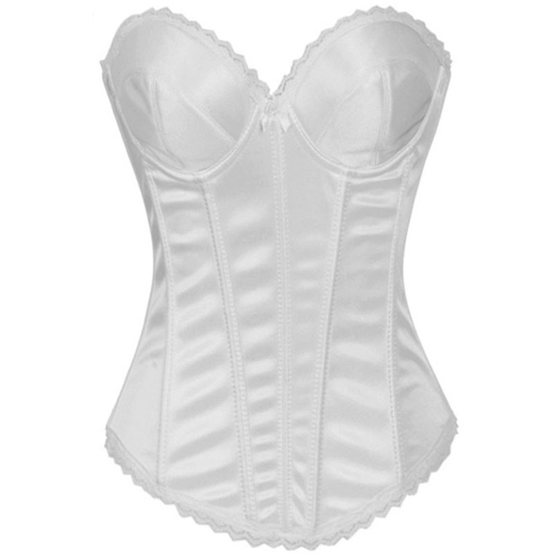 White Bridal Overbust Bustier Silky Satin Solid Wedding Party Corset Top Women's Fashion Body Shaper Underwear Black White