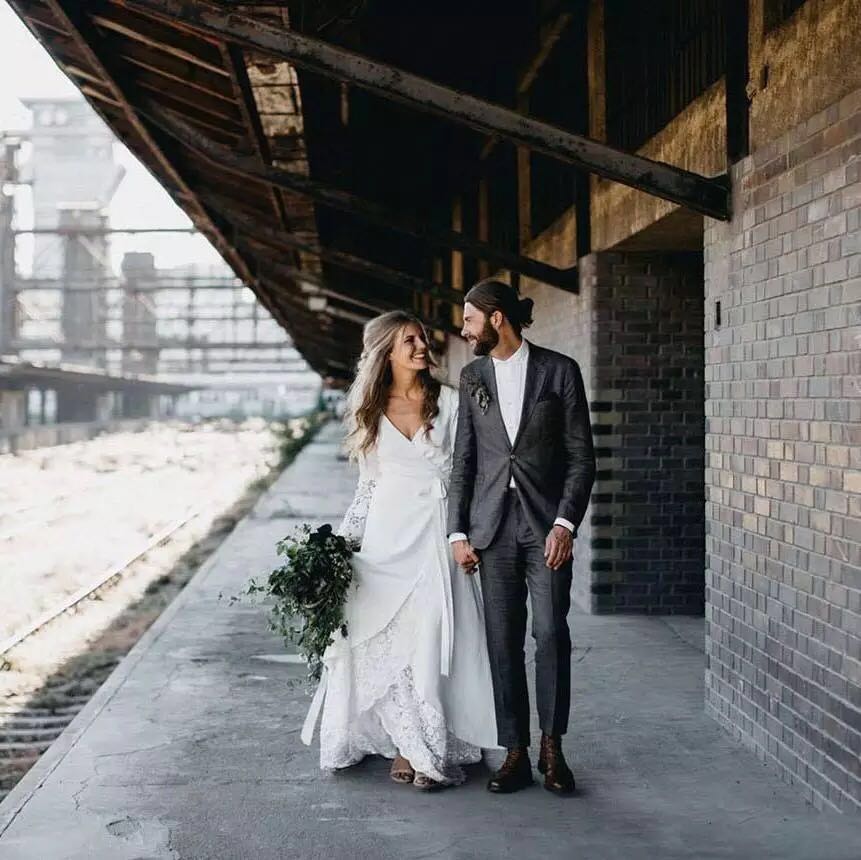 Vintage Boho Wedding Dresses Hippie Country Crochet Lace A Line Bohemian V-neck Long Sleeve Elegant Bridal Gowns Plus Size Vestido De Noiva