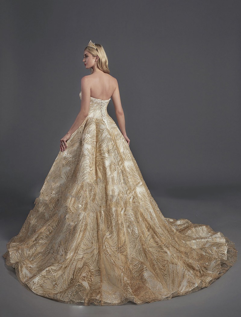 Gold Princess Royal Prom Dresses Sweetheart Sequined Glitters Shiny Evening Gowns Plus Size Special Occasion robes de soirée