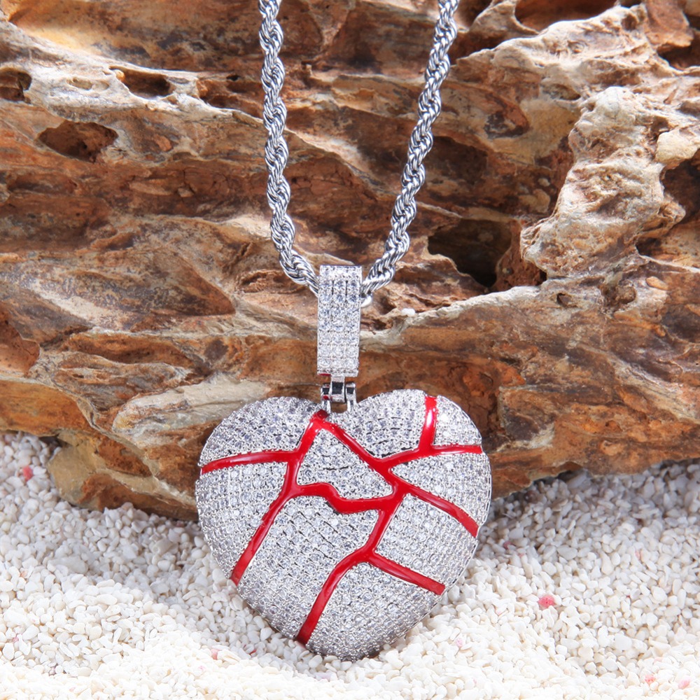 Men Hip Hop iced out bling Broke Heart Pendant Necklaces pave setting Zircon Fashion popular Charm Necklace Hiphop jewelry gifts