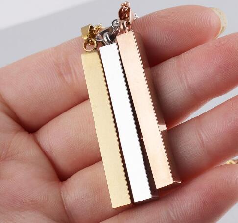Stainless Steel Bar Pendant Necklace New Fashion Gold Rose Gold Silver Solid Blank Bar Charm Pendant For Buyer Own Engraving Jewelry GB1518