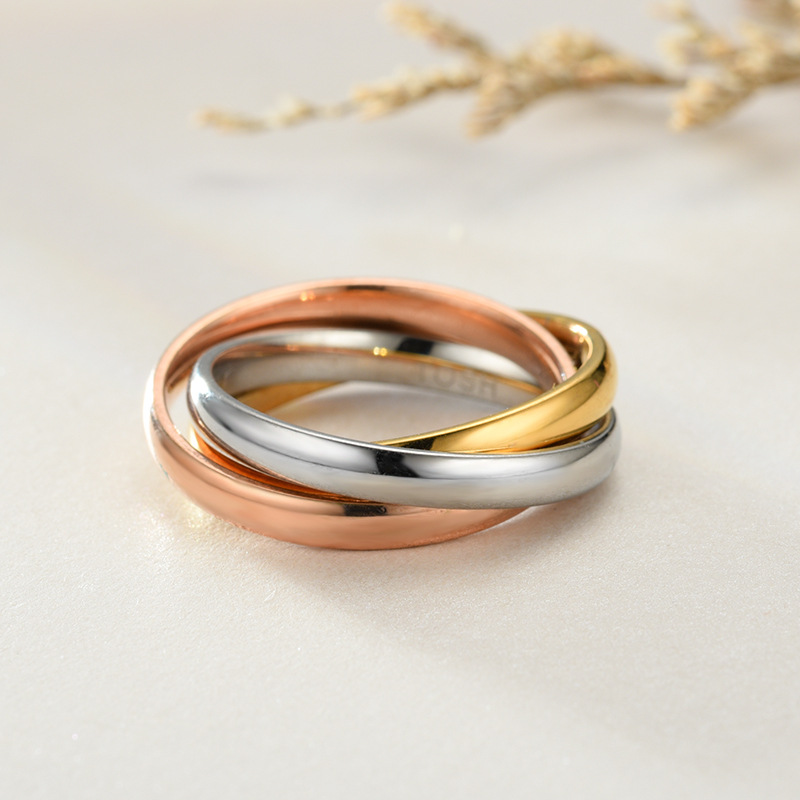Rose Gold 3 Rings Wrapped Lovers Finger Ring Band Wedding Engagement Rings for Couples New Titanium Stainless Steel Gold Silver Color Jewelry Wholesal