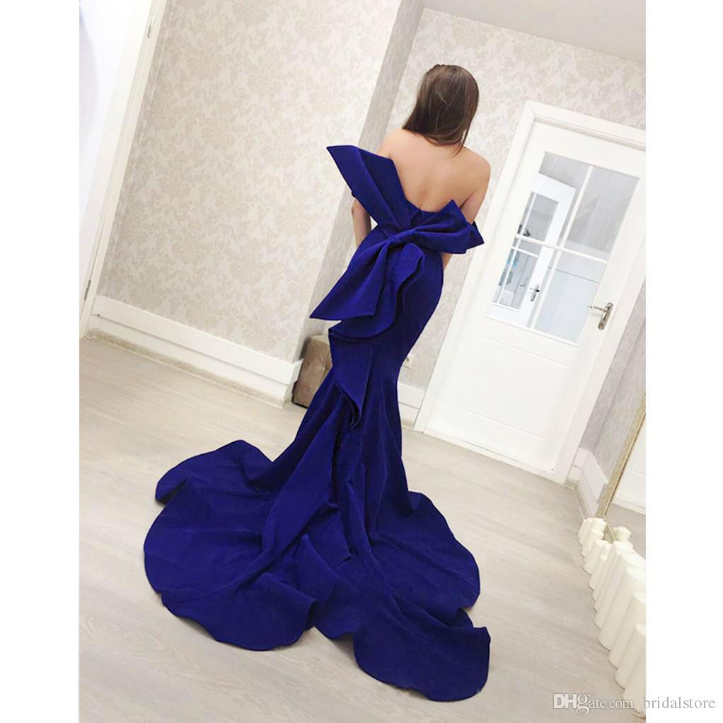 Purple Mermaid Evening Dresses Off The Shoulder Satin Sweep Train Big Bow Gorgeous Prom Dress Formal Party Gowns Vestido De Novia