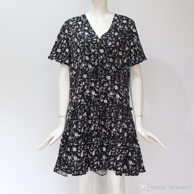 2020 Summer Beach Dress Boho Style Women Floral Print Chiffon Dress Sexy V-neck Short Sleeve A-line Mini Party Dress