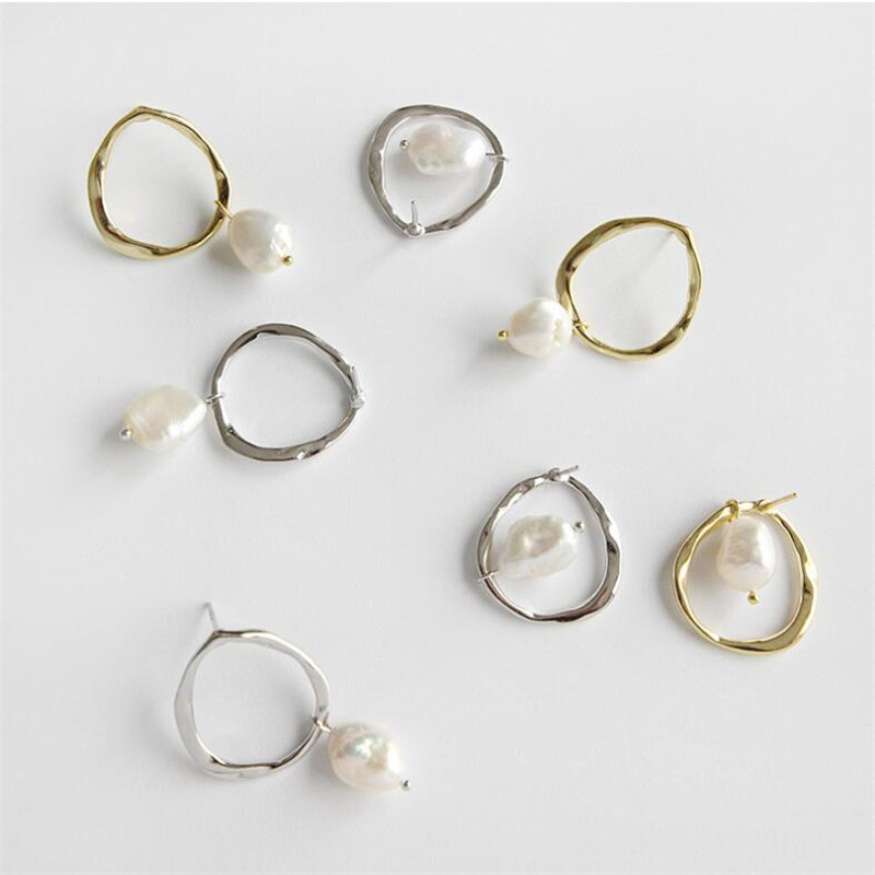 925 Sterling Silver Irregular Geometric Baroque Freshwater Pearl Dangle Earrings Female Natural Pearl Drop Earrings Wedding Gifts