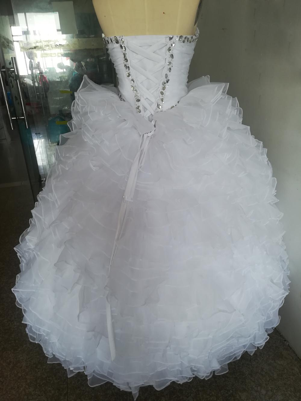 2019 White Organza Ruffles Sweetheart Ball Gown Quinceanera Dresses Beaded Sweet 16 Year Prom Party Gown Vestidos De 15 Anos QC1385