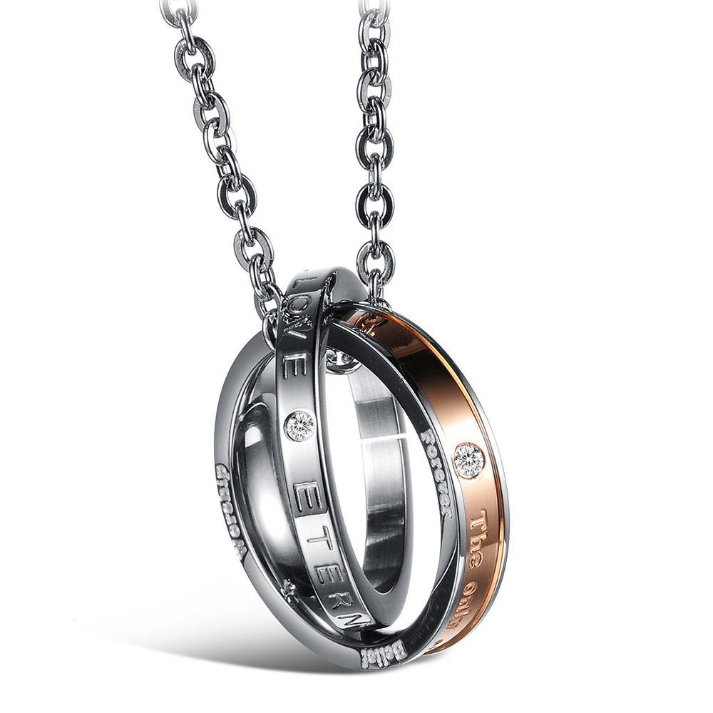 Classic Double Circles Couple Pendant Necklace Stainless Steel No Fade Titanium Steel Lover Engagement Jewelry