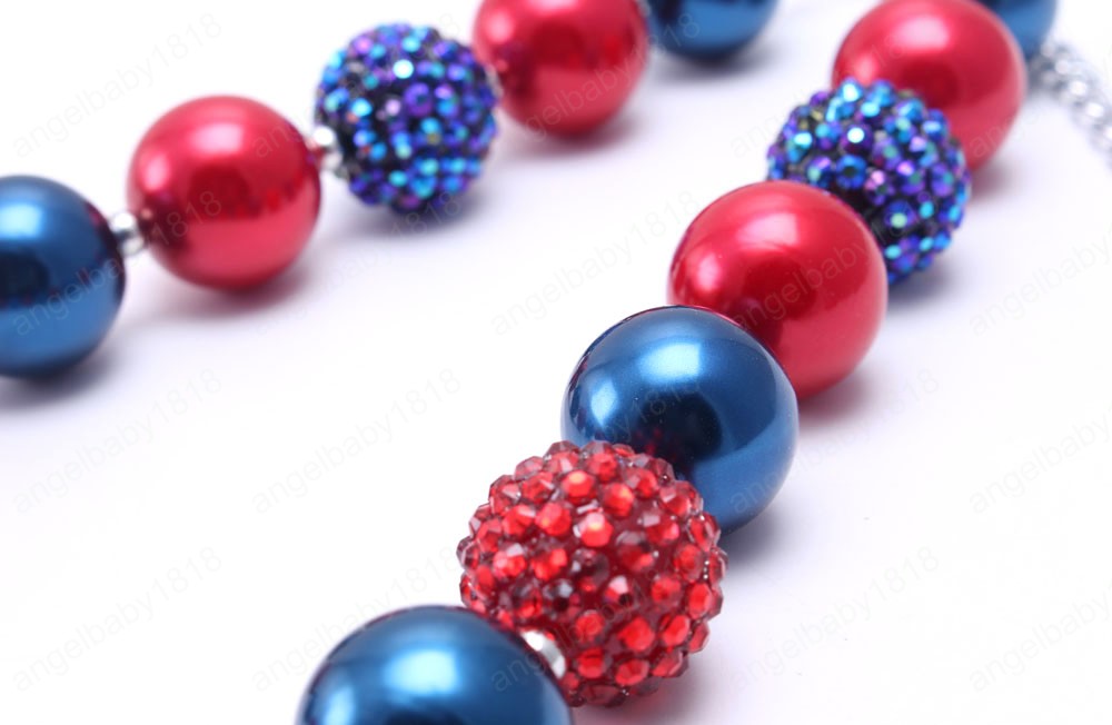 Cute Navy+Red Color Baby Kids Chunky Beads Necklace Jewelry Children Bubblegum Beaded Chunky Necklace Bracelet Set