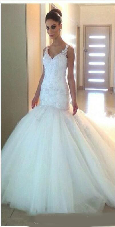 2020 Mermaid Wedding Dresses Lace Applique Sequins Flowers Backless Straps Sweep Train Tulle Custom Made Wedding Gown vestido de novia