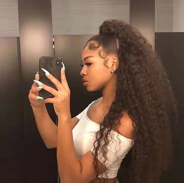 Long natural hair kinky drawstring pony tail clip in black brown multi colors brazilian hair ponytaili hair extension 160g big puff or bun