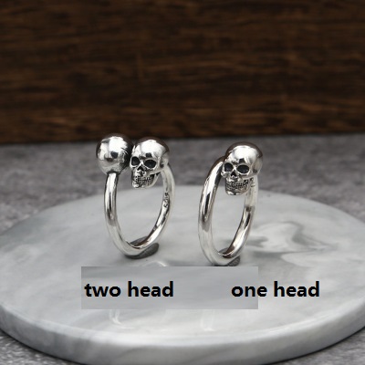 High quality 925 sterling silver fashion jewelry vintage style designer punk personalized one skull head and two skull head rings