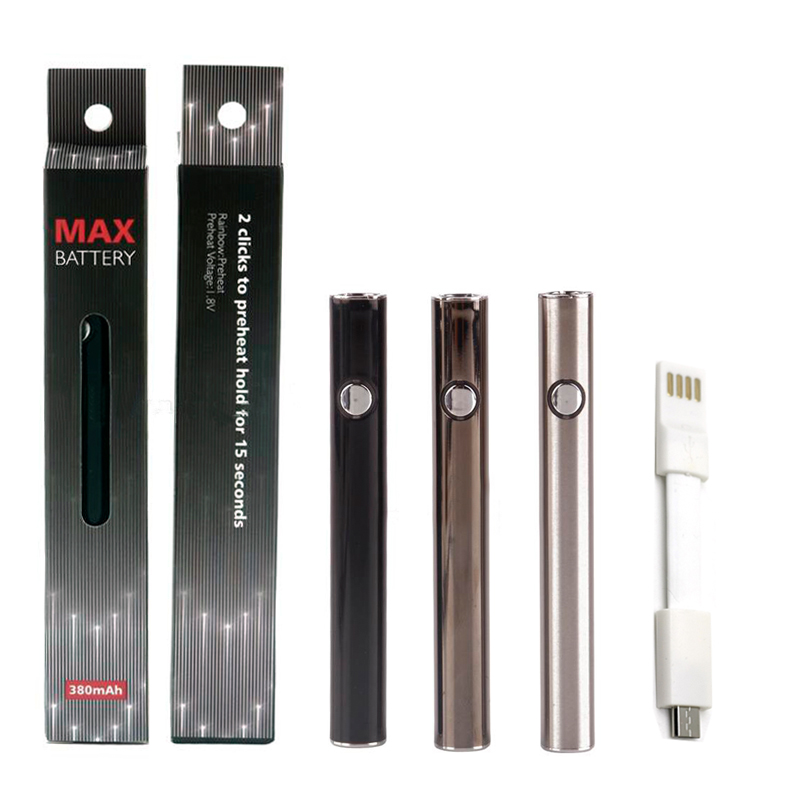 Max Preheat Battery 380mAh Preheating 10500 Variable Voltage Bottom Charge 510 Thread Vape Pen Vaporizer With USB DHL
Max Preheat Battery 380mAh Preheating 10500 Variable Voltage Bottom Charge 510 Thread Vape Pen Vaporizer With USB DHL