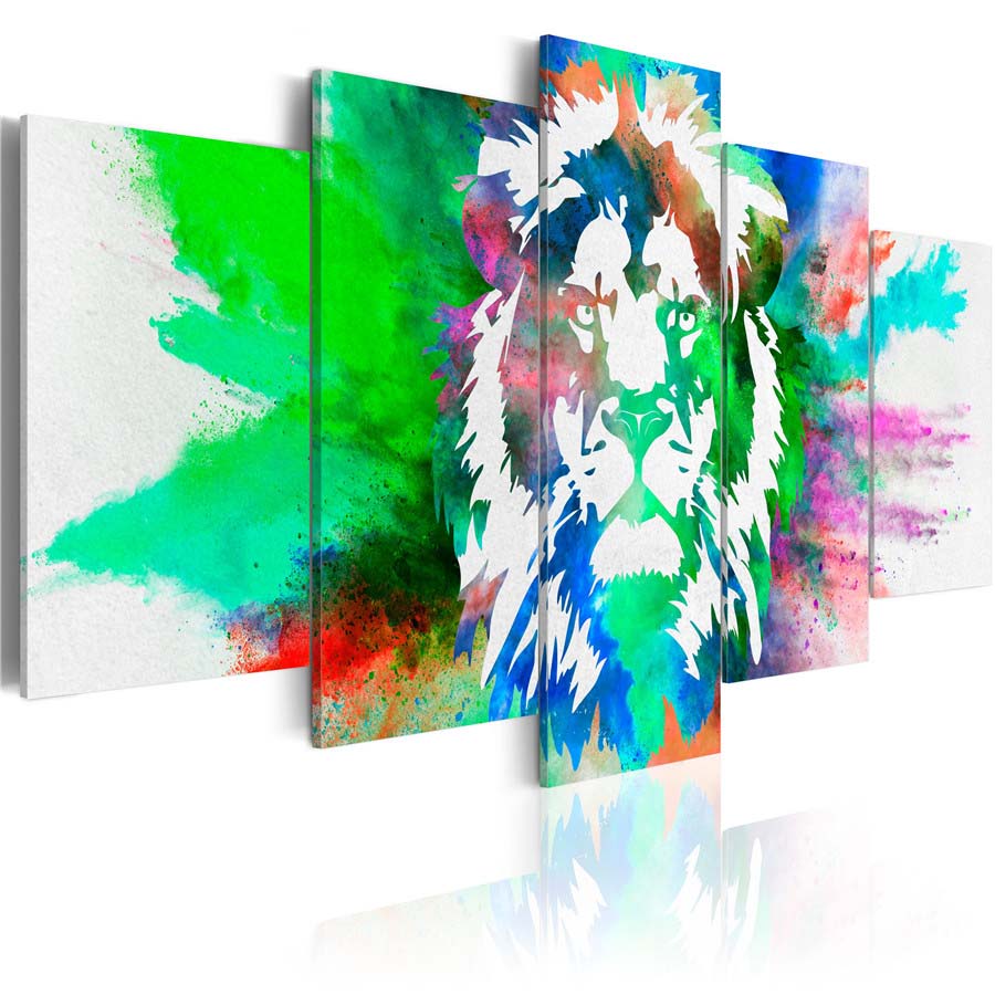 Fashion Wall Art Canvas Painting 5 Pieces Orange Green Purple Watercolor Animal Lion Modern Home Decoration,Choose Color And Size No Frame