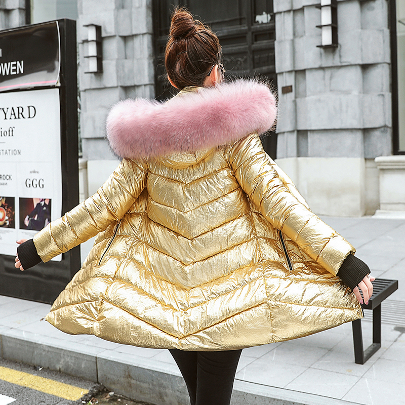 Women winter jackets long warm coat Silver color style female jacket Wide fur collar 2019 ladies parka abrigos mujer invierno T200114