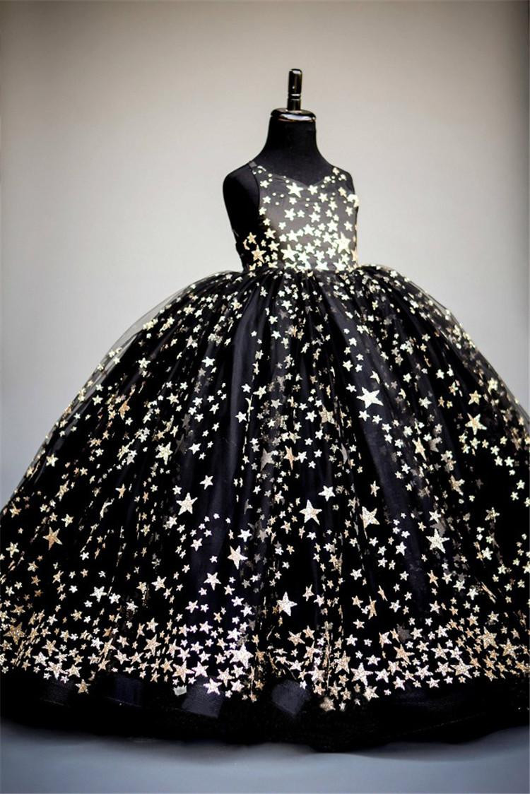 Black Sparkly Ball Gown Flower Girls Dresses For Weddings Sequined Kids Formal Wear Fashion Pageant Outfit Gowns vestidos de primera