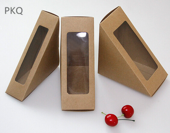 

30PCS Kraft Paper Sandwich Wrapping Boxes Cake Bread Snack Bakery Packing Box with Plastic Clear window
