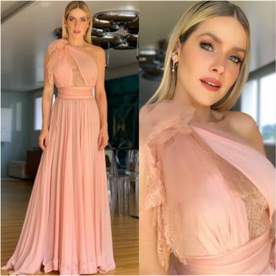 2020 Arabic Pink Lace Cheap Bridesmaid Dresses One Shoulder A-line Chiffon Guests Dresses Elegant Formal Party Evening Gowns