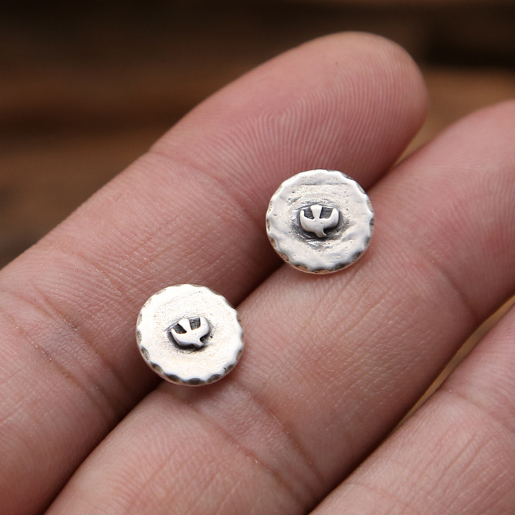 Brand new 925 sterling silver jewelry American hand-made designer antique silver eagle stud earrings for men women