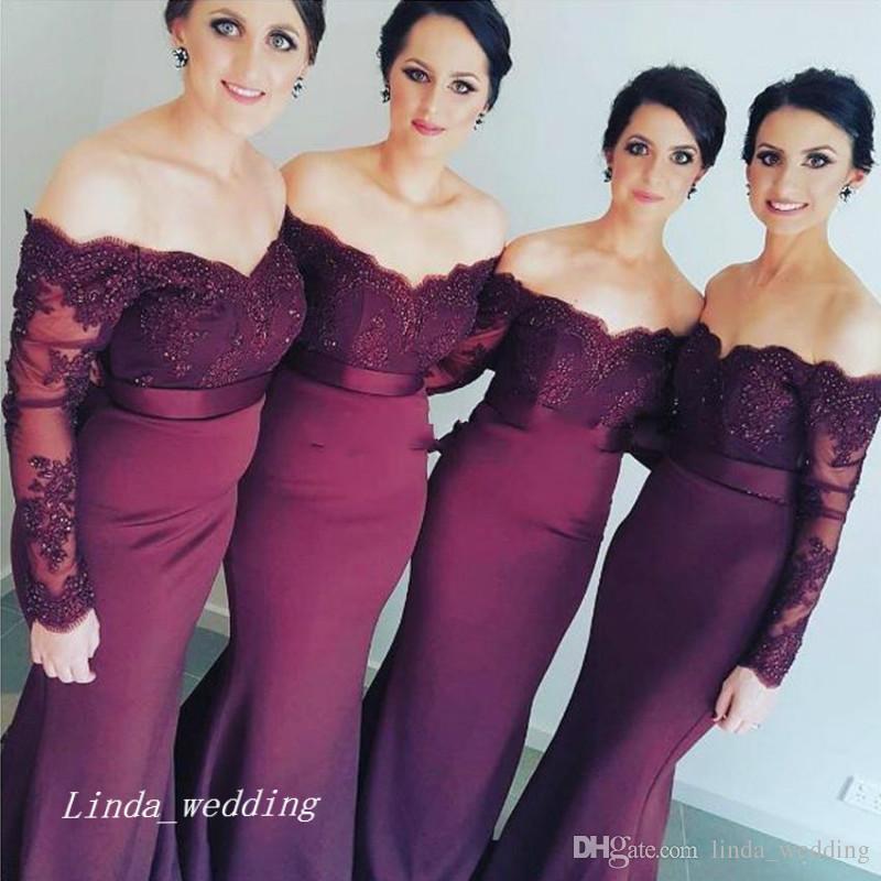 2019 Burgunday Bridesmaid Dress Off The Shoulder Lace Maid of Honor Dress For Wedding Party Gown Plus Size vestido de festa de casamento