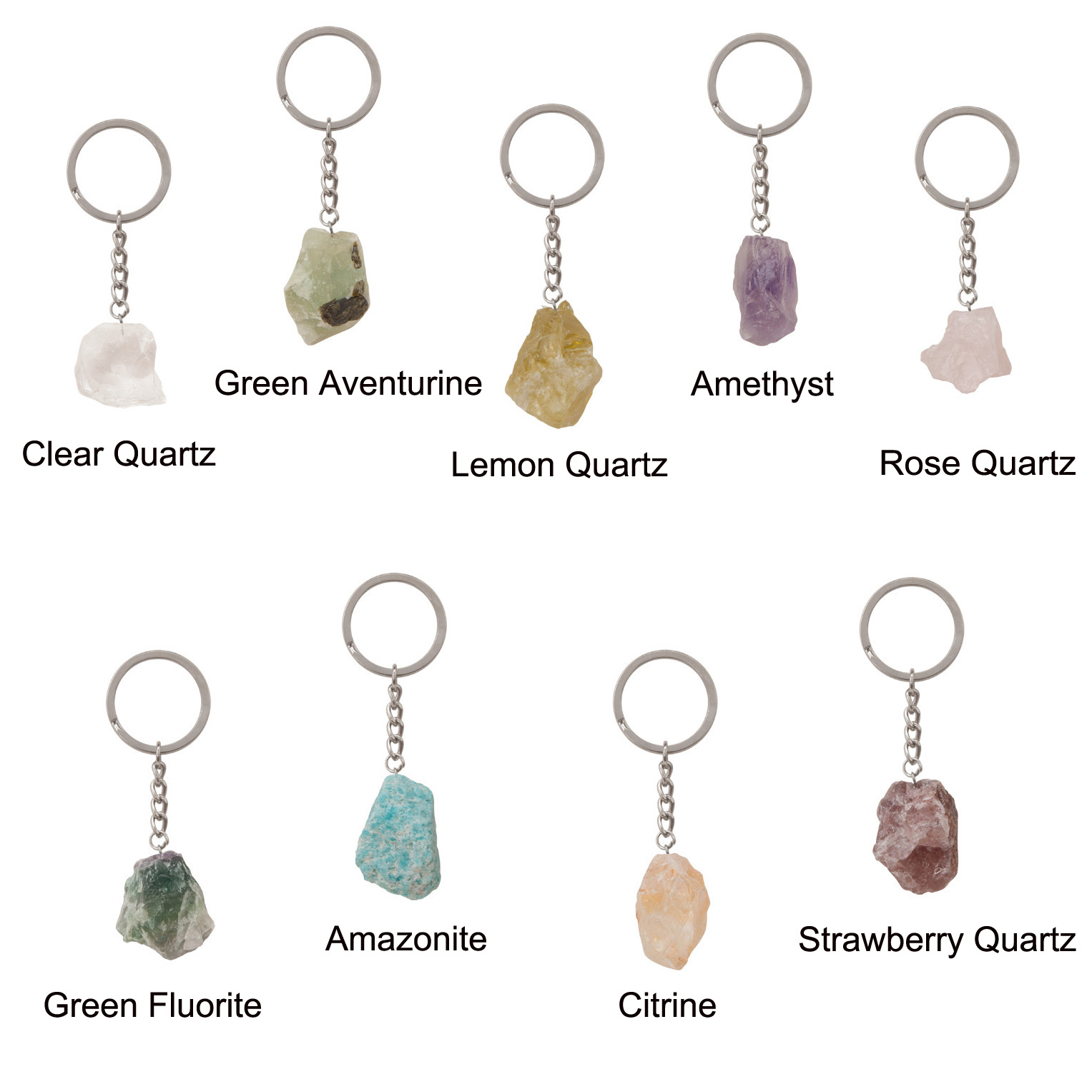 Hot Selling Natural Gemstone Pendant Keychain Men Womens Lucky 25-30mm Jade Quartz Amethyst Car Keyring Jewelry