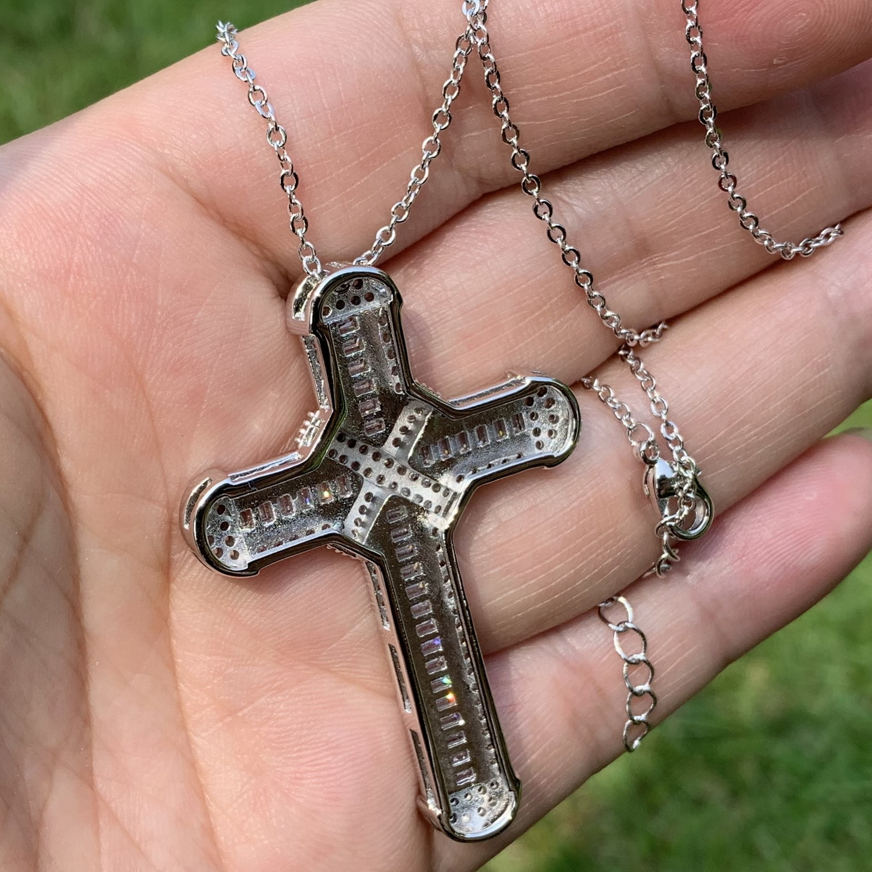 Classical Fashion Jewelry 925 Sterling Silver Pave White Sapphire CZ Diamond Gemstones Eternity Party Women Cross Pendant Wedding Necklace