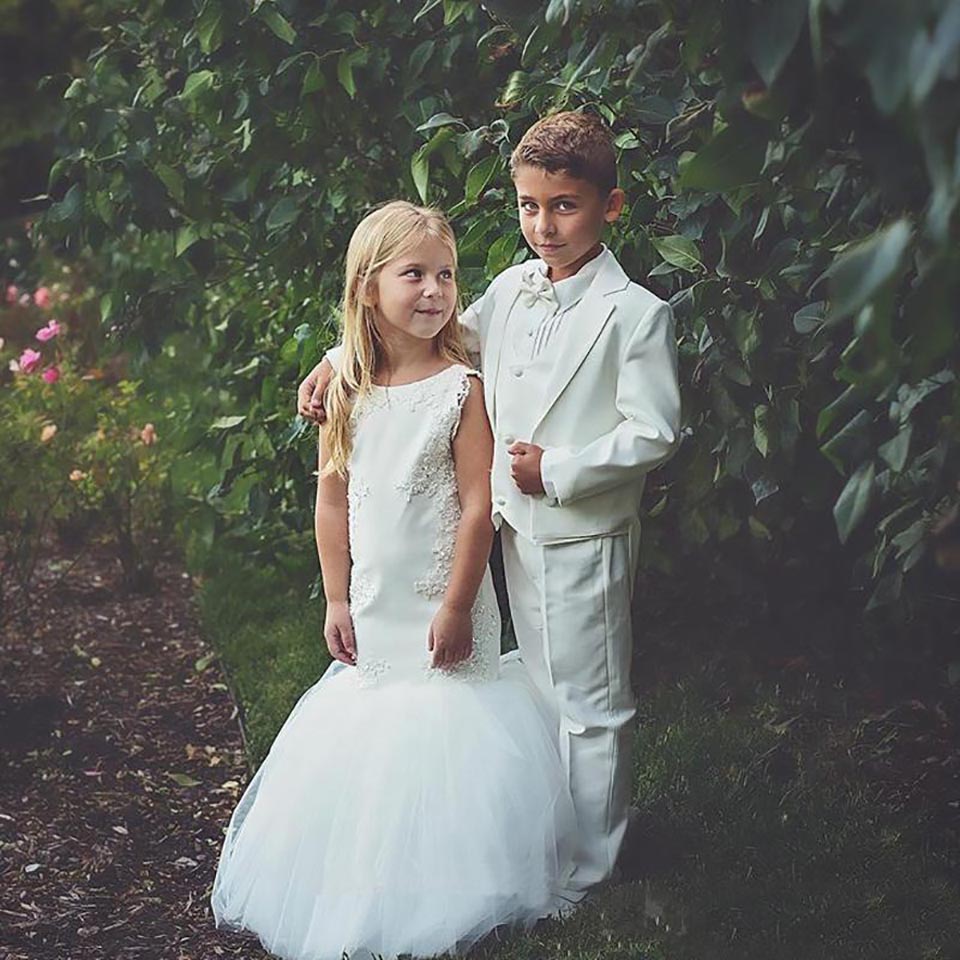 New Sweety Long Mermaid Flower Girl Dress Beaded Lace Satin Tulle Floor Length Girls Party Gowns Custom Size