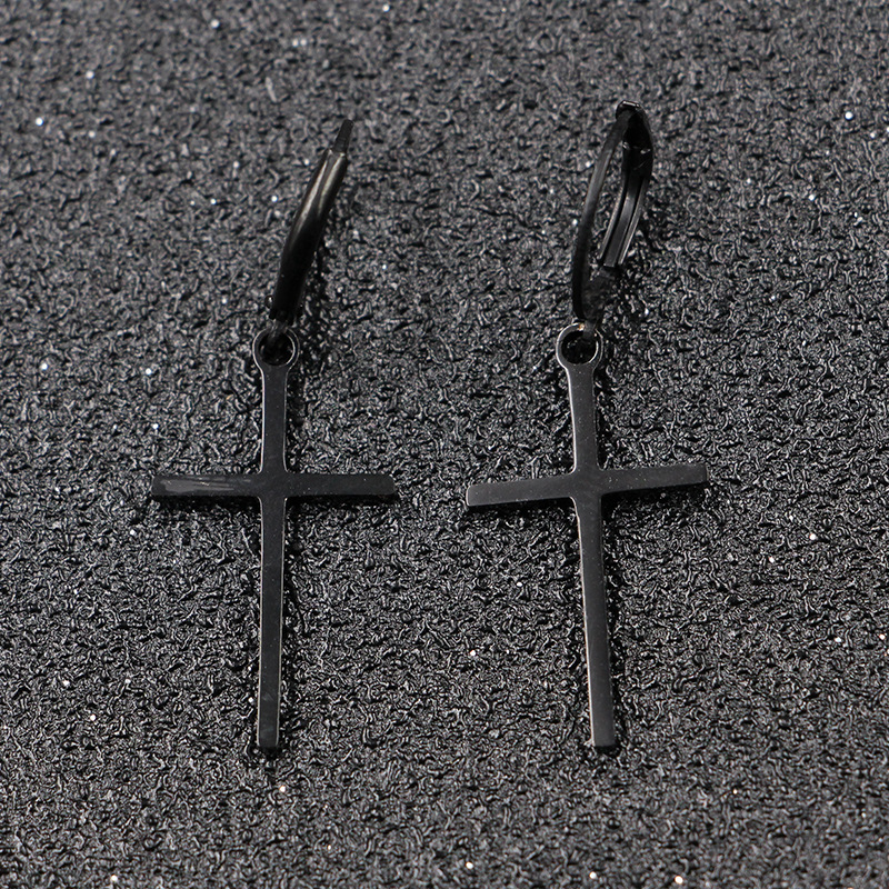 Smiple Punk Men's Cross Stainless Steel Hoop Drop Earrings New Style Hip Hop Earrings Jewelry Wholesale