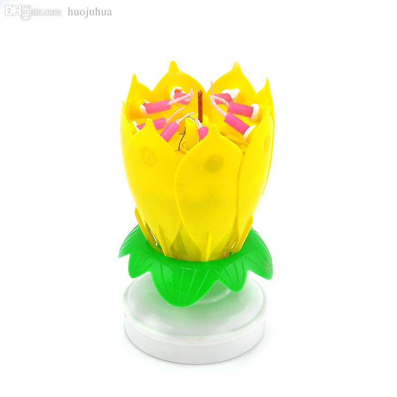 Wholesale-1Pc Romantic Musical Lotus Flower Rotating Happy Birthday Party Gift Can Sing the Birthday Song Candle Lights~ GS627-GS6301Pc