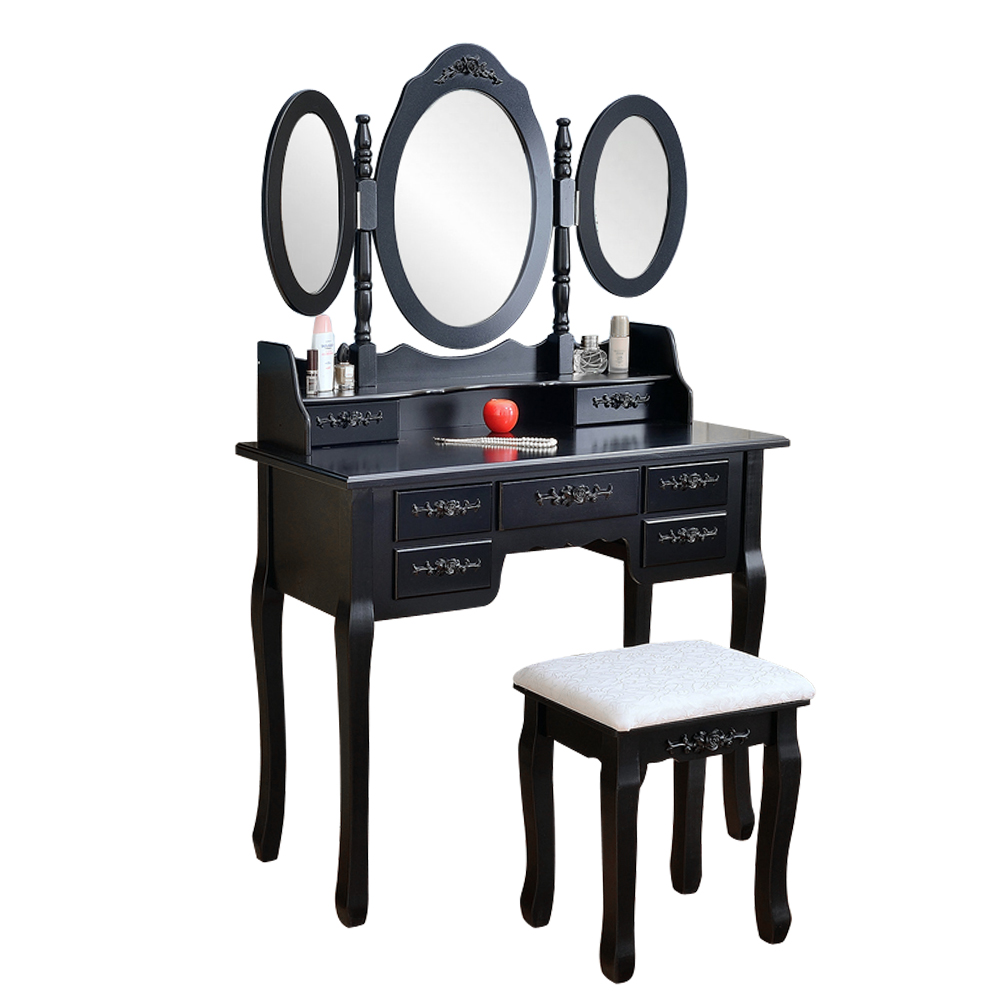Wood Vanity Set Makeup Dressing Table with 3 Mirrors & Cusioned Stood 7 Drawers Desk Black US Stock
Wood Vanity Set Makeup Dressing Table with 3 Mirrors & Cusioned Stood 7 Drawers Desk Black US Stock