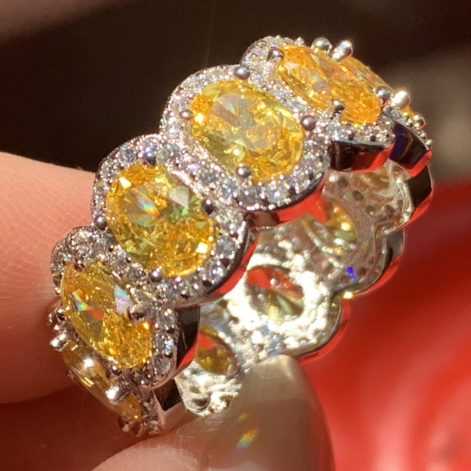 Drop Shipping Vintage Fashion Jewelry 925 Sterling Silver Oval Cut Gold Topaz CZ Diamond Promise Wedding Engagement Band Ring For Women Gift