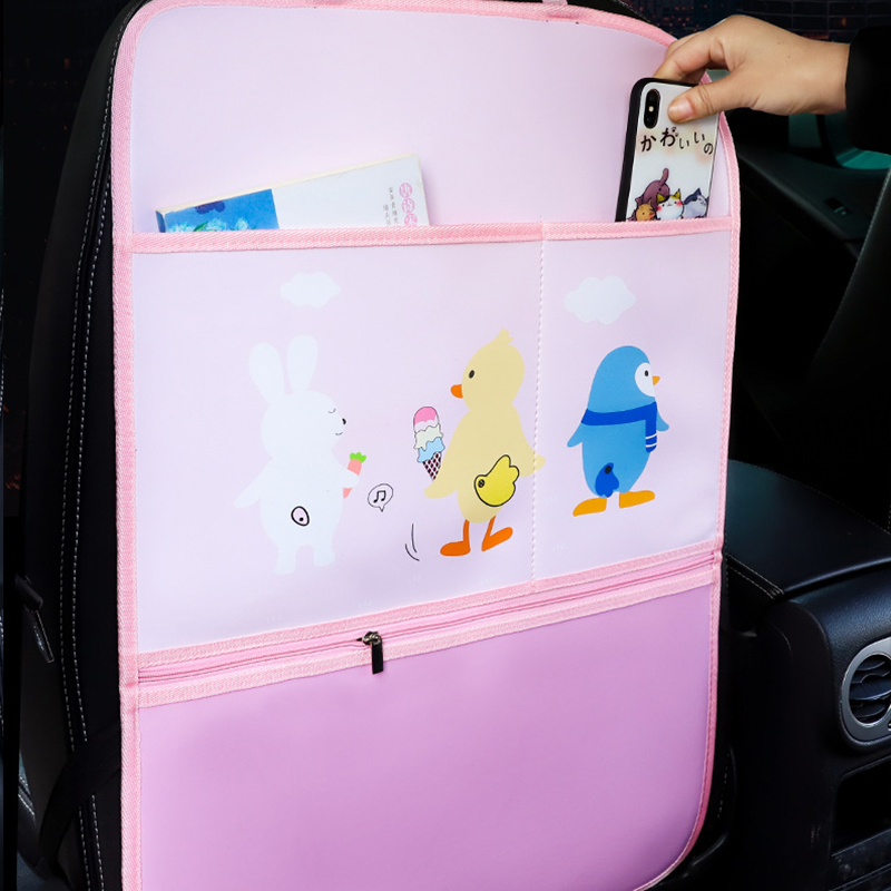 Cute Cartoon Car Organizer Multi-function Storage Bag Car Back Seat Storage Stowing Tidying Tablet Phone Universal Car Supplies For Auto