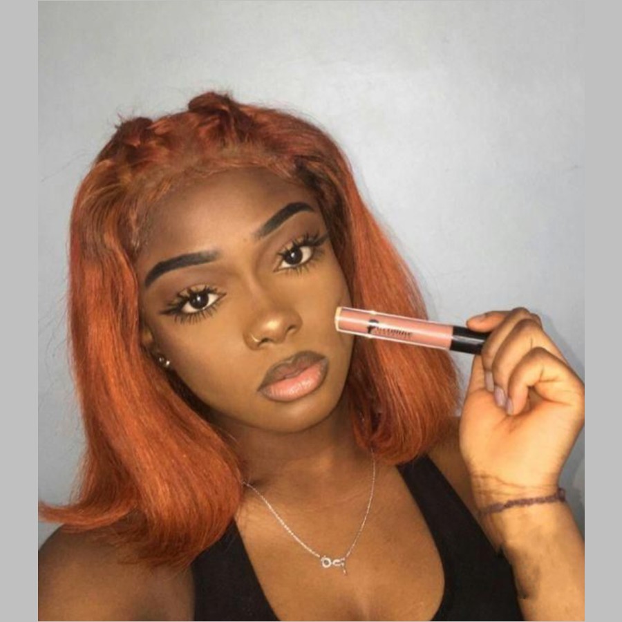 14inch orange/copper red color Short Bob Wigs For Women free part brazilian full lace front wig heat resistant Synthetic Hair Wigs