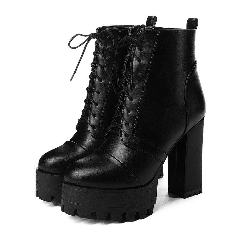 Leather Lace Up Booties Women High Heels Spring Autumn Platform Ankle Boots With Zippers Black Punk High Quality Big Size
Leather Lace Up Booties Women High Heels Spring Autumn Platform Ankle Boots With Zippers Black Punk High Quality Big Size