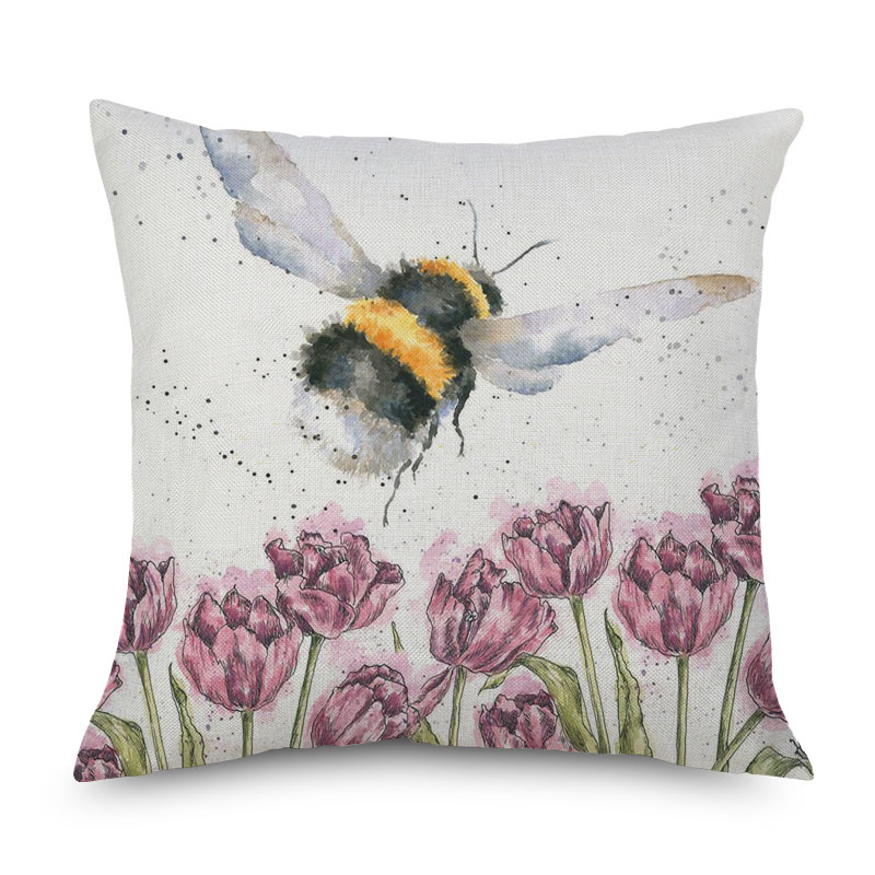 Baby Animal Party Hedgehog Bee Pug Dog Cushion Covers Hand Painting Animal Throw Pillow Cover 45X45cm Pillow Case Decoration