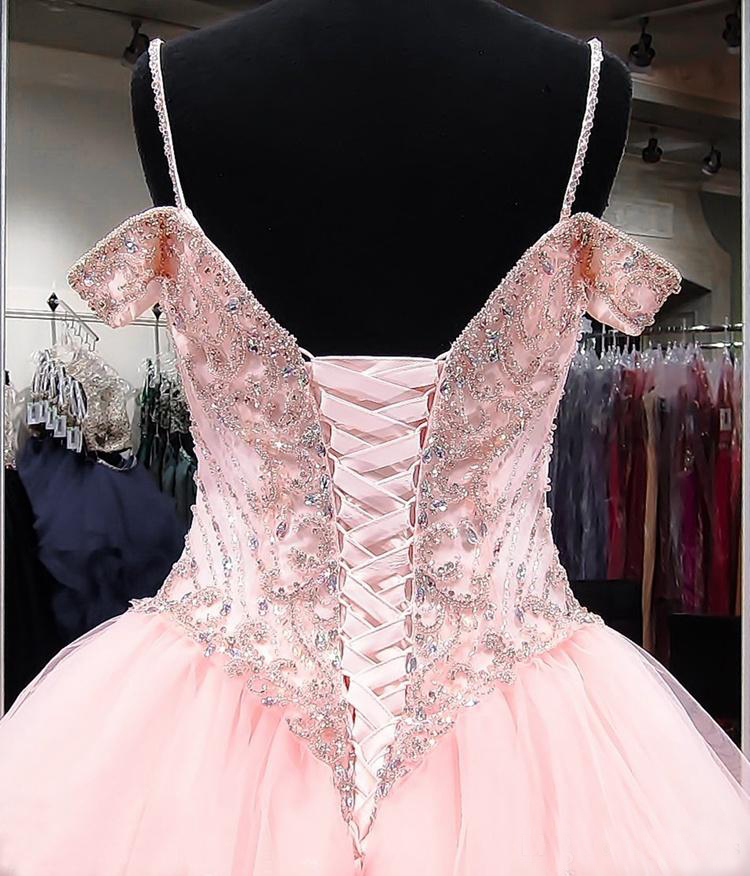 Pink Quinceanera Dresses Modest Masquerade Ball Gown Prom Dress Sweet 16 Girls Birthday Party Lace Up Off Shoulder