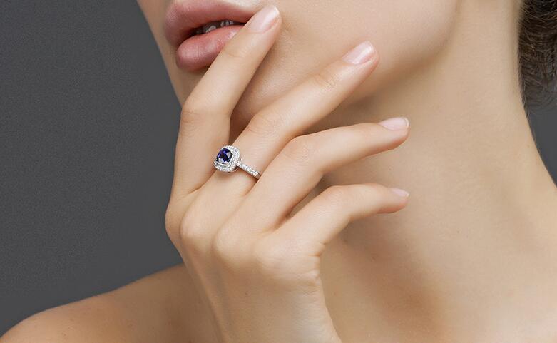 Top Selling Popular Luxury Jewelry 925 Sterling Silver Cushion Shape Blue Sapphire CZ Diamond Gemstones Pave Promise Women Wedding Ring Gift
