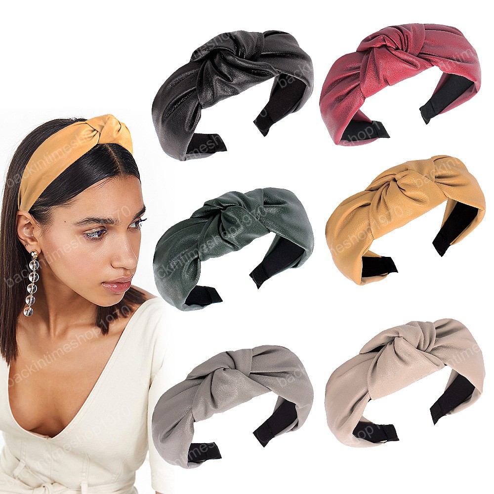 Fashion PU Leather Knotted Hairband Headband Women Hair Head Hoop Bands Accessories For Girls Hair Ornament Hairbands Headdress