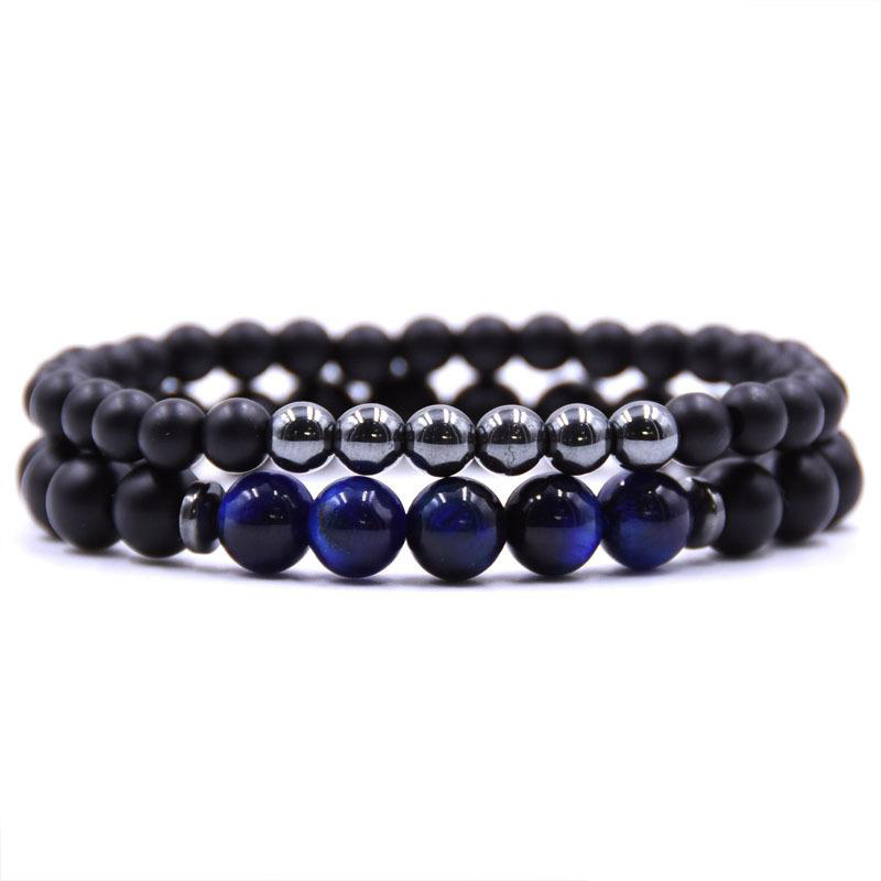 2PCS/Set Natural Stone Bracelets 8MM Tiger Eye Elastic Energy Stone Couple Charms Bracelet Women Men Fashion Jewelry Gift 5 Styles