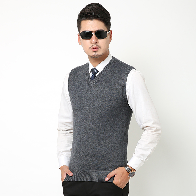 Autumn and winter men' solid color sleeveless sweater v-neck cashmere sweater vest, Black grey
Autumn and winter men' solid color sleeveless sweater v-neck cashmere sweater vest, Black grey