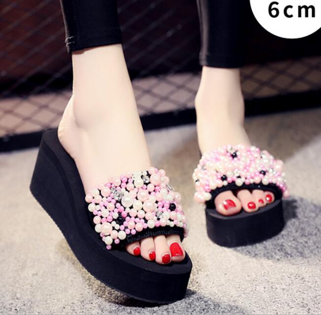 Hot Sale-Women sandals summer shoes pearl flip flops string bead slippers women casual shoes woman Wedge platform slippers 2026