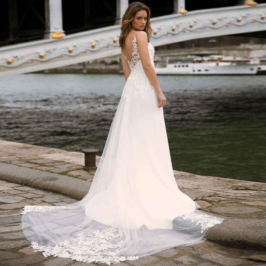 Elegant Mermaid Wedding Dresses 2020 with Detachable Train Tulle Appliques Bridal Dress Custom Plus size Wedding Gown Vestido De Novia