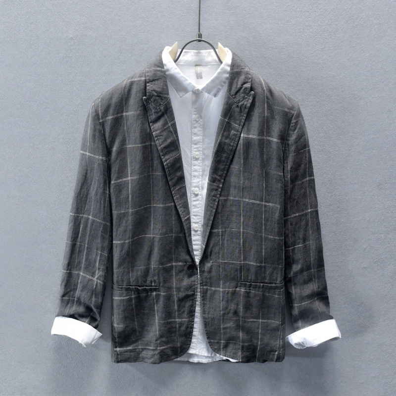 Men Spring Autumn Fashion Japan Style Plaided V-neck Long Sleeve Striped Pure Linen High Quality Suit Male Business Casual Coat, Black
Men Spring Autumn Fashion Japan Style Plaided V-neck Long Sleeve Striped Pure Linen High Quality Suit Male Business Casual Coat, Black