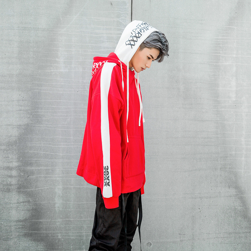New BF Oversize Hoodie Streetwear Hip Hop Red Black Double Hooded Hoody Mens Hoodies and Sweatshirts High Street L160 V191128