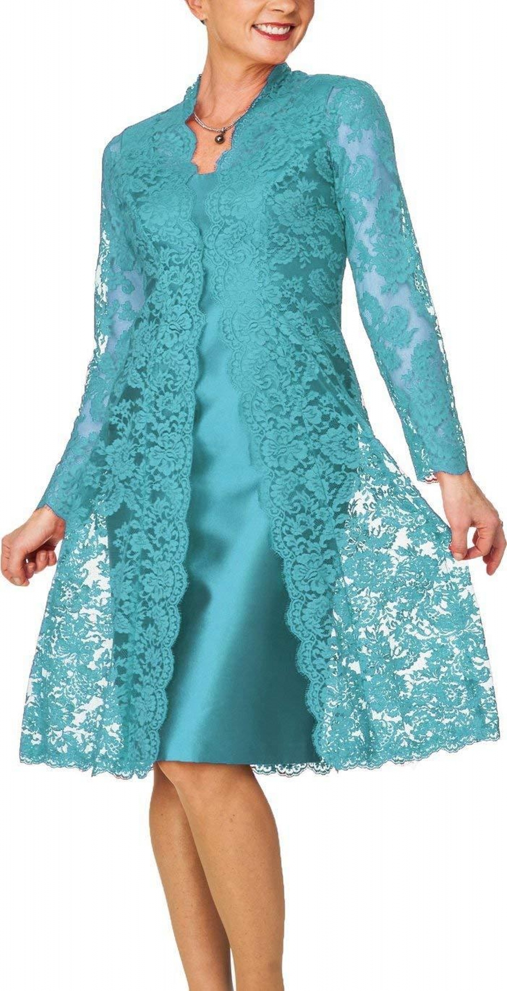 Custom Made Lace Mother of the Bride Suits with Jacket Knee Length Jewel Neck Wedding Guest Dress Plus Size Mothers Formal Gowns